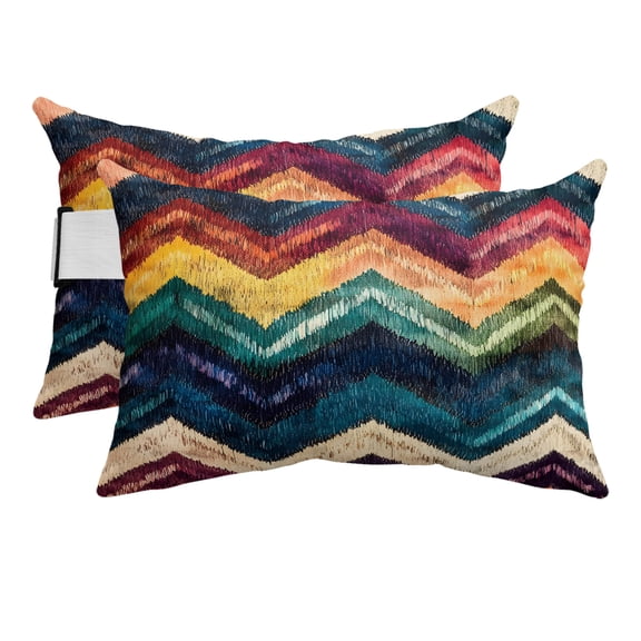 Outdoor Pillow for Chaise Lounge Chair Abstract Colorful Zigzag Striped Headrest Pillow Set of 2,11x16 inch, Modern Geometric Art Waterproof Head Lumbar Pillows for Patio Pool Beach