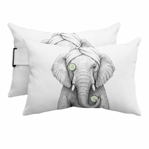 Outdoor Pillow for Chaise Lounge Chair Abstract Elephant Cucumber SPA Headrest Pillow Set of 2,11x16 inch, Funny Animal Shower Art Waterproof Head Lumbar Pillows for Patio Pool Beach