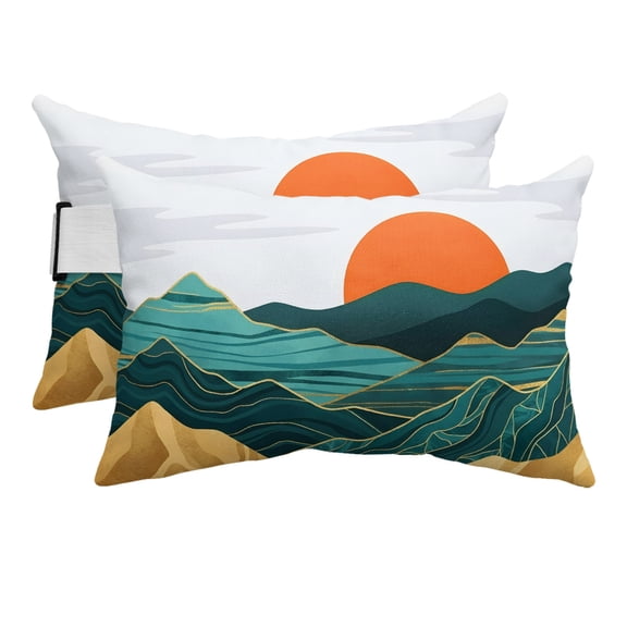 Outdoor Pillow for Chaise Lounge Chair Abstract Mountain Range Sun Headrest Pillow Set of 2,11x16 inch, Vintage Boho Art Waterproof Head Lumbar Pillows for Patio Pool Beach
