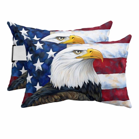 Outdoor Pillow for Chaise Lounge Chair American Eagle Flag Headrest Pillow Set of 2,11x16 inch, Independence Day Flag Waterproof Head Lumbar Pillows for Patio Pool Beach