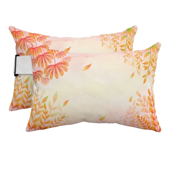 Outdoor Pillow for Chaise Lounge Chair Autumn Orange Leaves Seamless Headrest Pillow Set of 2,11x16 inch, Watercolor Plant Bushes Waterproof Head Lumbar Pillows for Patio Pool Beach
