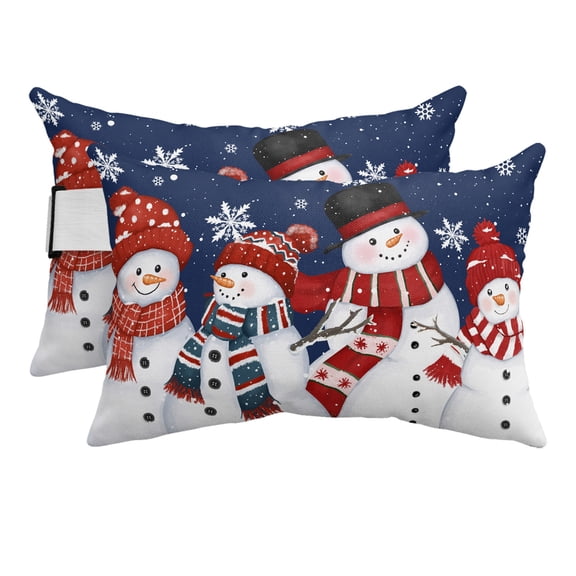 Outdoor Pillow for Chaise Lounge Chair Christmas Snowman Snowflakes Dark Blue Headrest Pillow Set of 2,11x16 inch, Winter Falling Snow Waterproof Head Lumbar Pillows for Patio Pool Beach