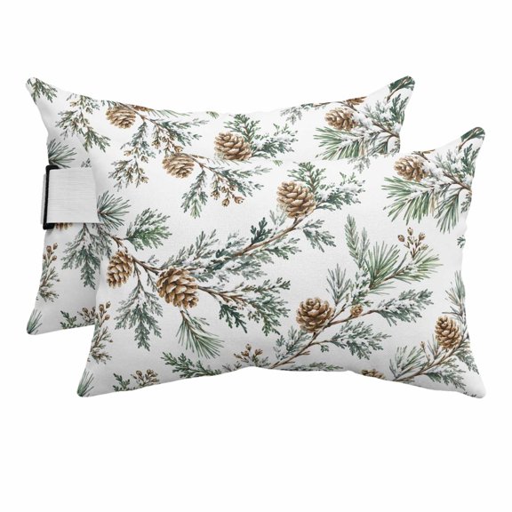 Outdoor Pillow for Chaise Lounge Chair Christmas Tree Branch Pinecones Headrest Pillow with Adjustable Strap Set of 2,11x16 inch, Winter Seamless Pine Needles Waterproof Head Pillows for Patio