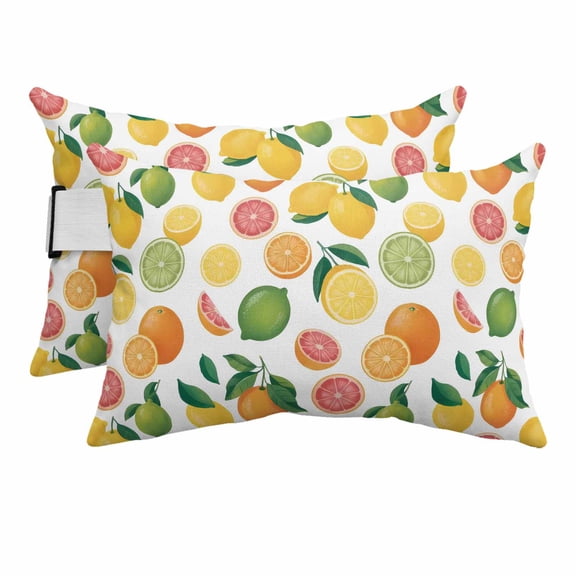 Outdoor Pillow for Chaise Lounge Chair Farmhouse Lemon Orange Grapefruit Headrest Pillow Set of 2,11x16 inch, Summer Fruit Waterproof Head Lumbar Pillows for Patio Pool Beach