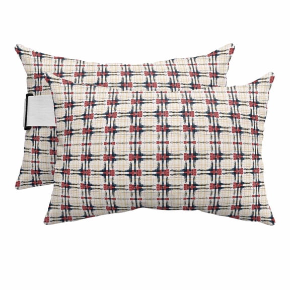 Outdoor Pillow for Chaise Lounge Chair Geometric Red Black Line Plaid Check Headrest Pillow Set of 2,11x16 inch, Yellow Gingham Waterproof Head Lumbar Pillows for Patio Pool Beach