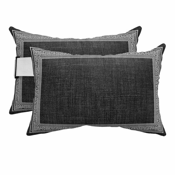 Outdoor Pillow for Chaise Lounge Chair Greece Key Design Black White Headrest Pillow with Adjustable Elastic Strap Set of 2,11x16 inch, Vintage Burlap Linen Waterproof Head Lumbar Pillows for Patio