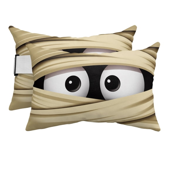 Outdoor Pillow for Chaise Lounge Chair Halloween Scary Ghost Eyes Headrest Pillow Set of 2,11x16 inch, Funny Eyeball Bandage Art Waterproof Head Lumbar Pillows for Patio Pool Beach