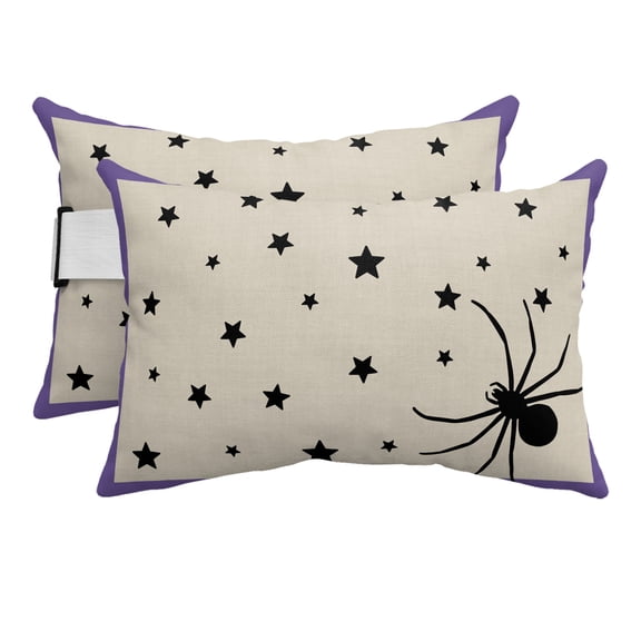 Outdoor Pillow for Chaise Lounge Chair Happy Halloween Cartoon Spiders- Stars Black Shadow Headrest Pillow Set of 2,11x16 inch, Purple Border Waterproof Head Lumbar Pillows for Patio Pool Beach