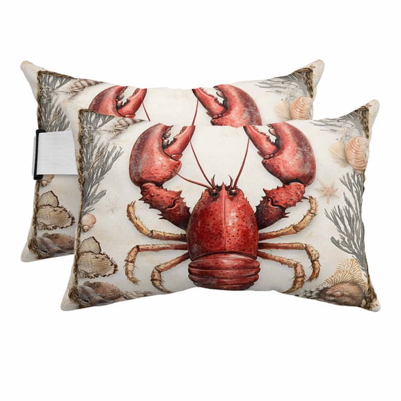 Outdoor Pillow for Chaise Lounge Chair Lobster Beach Conch Coral Headrest Pillow Set of 2,11x16 inch, Summer Ocean Theme Waterproof Head Lumbar Pillows for Patio Pool Beach
