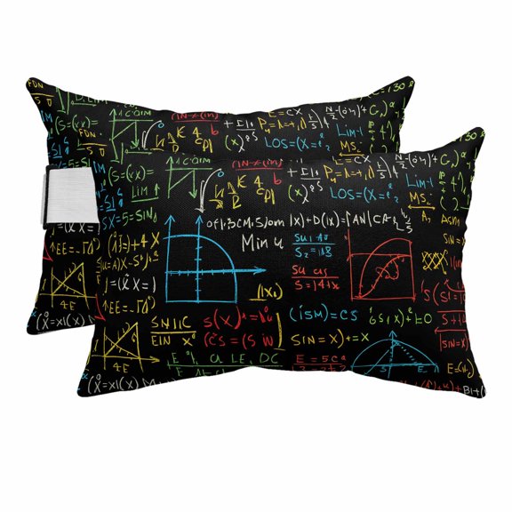 Outdoor Pillow for Chaise Lounge Chair Mathematical Formulas Math Doodle Headrest Pillow with Adjustable Elastic Strap Set of 2,11x16 inch, Cartoon Style Waterproof Head Lumbar Pillows for Patio