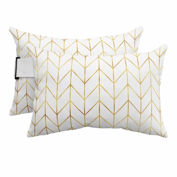 Outdoor Pillow for Chaise Lounge Chair Minimalist Yellow Herringbone Arrow Headrest Pillow Set of 2,11x16 inch, Abstract Geometric Line Waterproof Head Lumbar Pillows for Patio Pool Beach