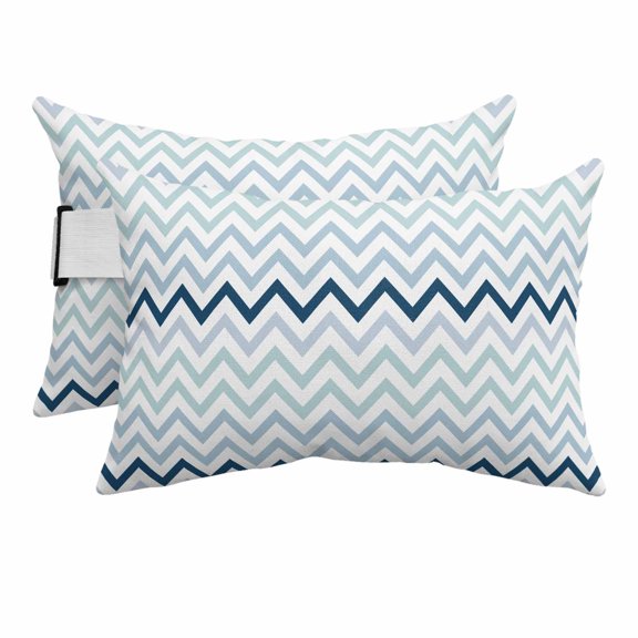 Outdoor Pillow for Chaise Lounge Chair Nautical Blue Herringbone Headrest Pillow Set of 2,11x16 inch, Abstract Geometric Wavy Lines Waterproof Head Lumbar Pillows for Patio Pool Beach