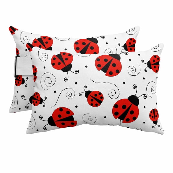 Outdoor Pillow for Chaise Lounge Chair Red Ladybug Seamless Headrest Pillow Set of 2,11x16 inch, Funny Cartoon Animal Waterproof Head Lumbar Pillows for Patio Pool Beach