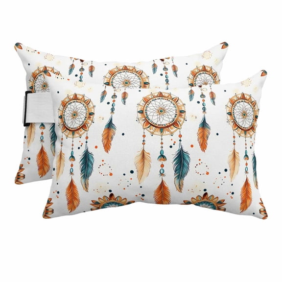 Outdoor Pillow for Chaise Lounge Chair Retro Indian Totem Headrest Pillow Set of 2,11x16 inch, Abstract Ancient Patterns Waterproof Head Lumbar Pillows for Patio Pool Beach