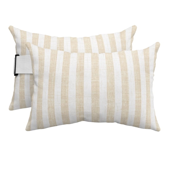 Outdoor Pillow for Chaise Lounge Chair Rustic Beige Stripe Linen Texture Headrest Pillow Set of 2,11x16 inch, Country Vintage Lines Waterproof Head Lumbar Pillows for Patio Pool Beach