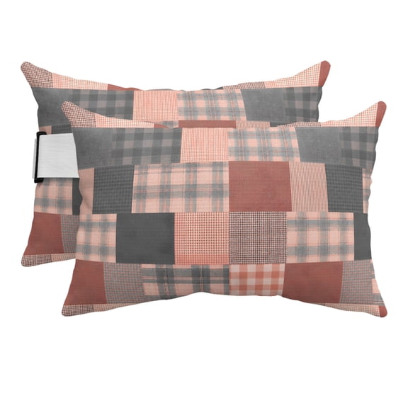 Outdoor Pillow for Chaise Lounge Chair Rustic Checkered Pattern Headrest Pillow with Adjustable Strap Set of 2,11x16 inch, Farm Splicing Buffalo Plaid Waterproof Head Lumbar Pillows for Patio