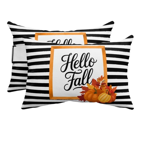 Outdoor Pillow for Chaise Lounge Chair Thanksgiving Pumpkin Hello Fall Headrest Pillow Set of 2,11x16 inch, Abstract Black Stripe Waterproof Head Lumbar Pillows for Patio Pool Beach