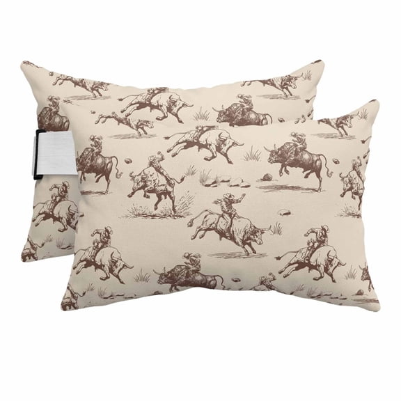 Outdoor Pillow for Chaise Lounge Chair Vintage Western Cowboy Desert Headrest Pillow Set of 2,11x16 inch, Farmhouse Ethnic Style Waterproof Head Lumbar Pillows for Patio Pool Beach