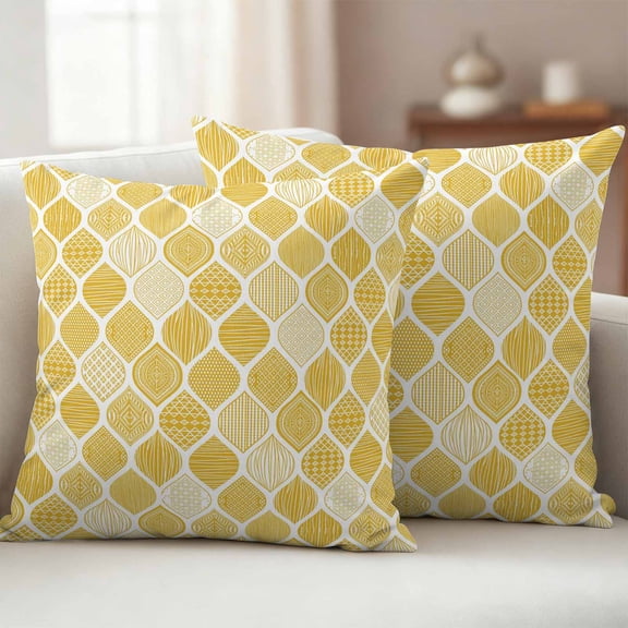 Outdoor Pillow Cover 16x16inch Set of 2, Yellow Bohemian Geometric Texture Waterproof Decorative Throw Pillow Cover for Couch Sofa, Abstract Moroccan Pattern Pillowcase Cushion Cases for Patio Garden