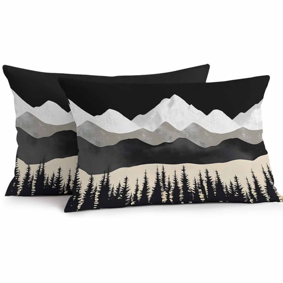 Outdoor Pillow Cover Abstract Black White Mountain Set of 2 Waterproof Throw Pillowcases Forest Landscape Decorative Patio Furniture Pillows for Couch Garden Indoor & Outdoor Use
