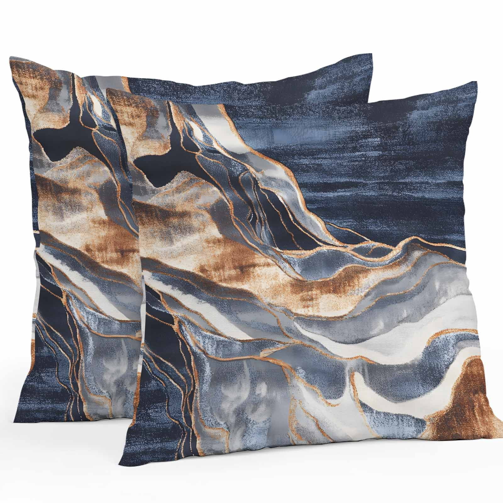 Outdoor Pillow Cover Abstract Blue Brown Wave Set of 2 Waterproof Throw Pillowcases Modern Art Decorative Patio Furniture Pillows for Couch Garden Indoor & Outdoor Use