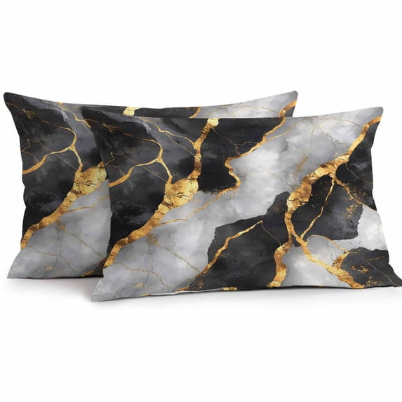Outdoor Pillow Cover Abstract Gold White Black Marble Set of 2 Waterproof Throw Pillowcases Modern Art Decorative Patio Furniture Pillows for Couch Garden Indoor & Outdoor Use