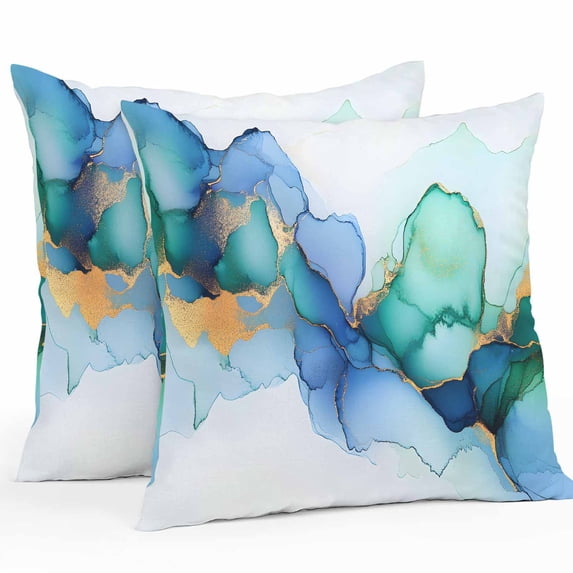 Outdoor Pillow Cover Abstract Ombre Teal Marble Set of 2 Waterproof Throw Pillowcases Modern Art Decorative Patio Furniture Pillows for Couch Garden Indoor & Outdoor Use
