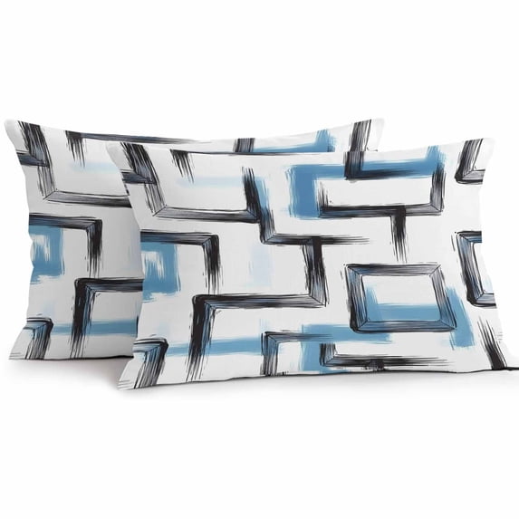 Outdoor Pillow Cover Blue Black Stripes Set of 2 Waterproof Throw Pillowcases Modern Art Decorative Patio Furniture Pillows for Couch Garden Indoor & Outdoor Use