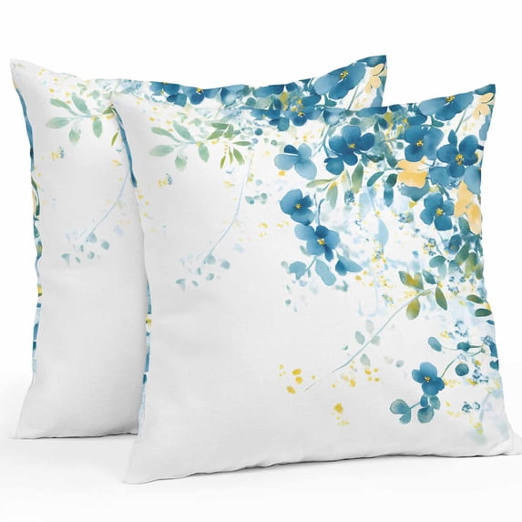 Outdoor Pillow Cover Blue Green Yellow Flowers Set of 2 Waterproof Throw Pillowcases Watercolor Spring Decorative Patio Furniture Pillows for Couch Garden Indoor & Outdoor Use