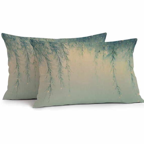 Outdoor Pillow Cover Blue Leaf Branch Set of 2 Waterproof Throw Pillowcases Linen Texture Decorative Patio Furniture Pillows for Couch Garden Indoor & Outdoor Use