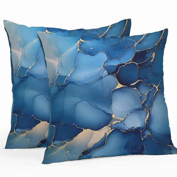 Outdoor Pillow Cover Blue Marble Set of 2 Waterproof Throw Pillowcases Abstract Style Decorative Patio Furniture Pillows for Couch Garden Indoor & Outdoor Use