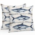 thumbnail image 1 of Outdoor Pillow Cover Blue Tuna Oil Painting Set of 2 Waterproof Throw Pillowcases Vintage Wood Grain Decorative Patio Furniture Pillows for Couch Garden Indoor & Outdoor Use, 1 of 9