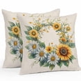thumbnail image 1 of Outdoor Pillow Cover Blue Yellow Sunflower Set of 2 Waterproof Throw Pillowcases Retro Wreath Decorative Patio Furniture Pillows for Couch Garden Indoor & Outdoor Use, 1 of 9