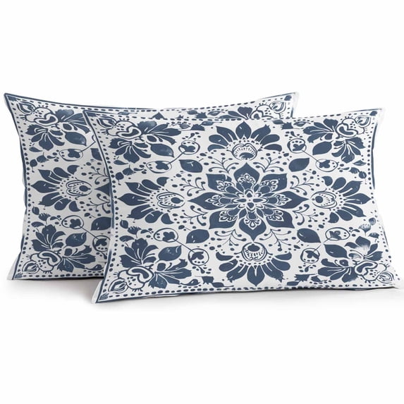 Outdoor Pillow Cover Boho Floral Leaves Set of 2 Waterproof Throw Pillowcases Blue Datura Flowers Decorative Patio Furniture Pillows for Couch Garden Indoor & Outdoor Use