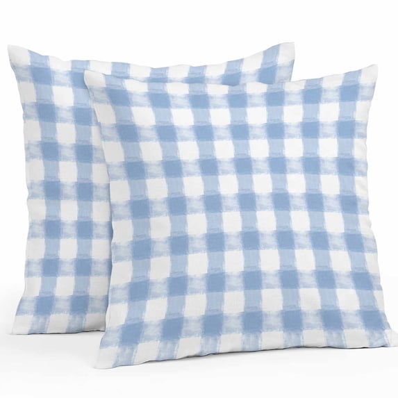 Outdoor Pillow Cover Buffalo Check Watercolor Blue Set of 2 Waterproof Throw Pillowcases Plaid Farmhouse Decorative Patio Furniture Pillows for Couch Garden Indoor & Outdoor Use
