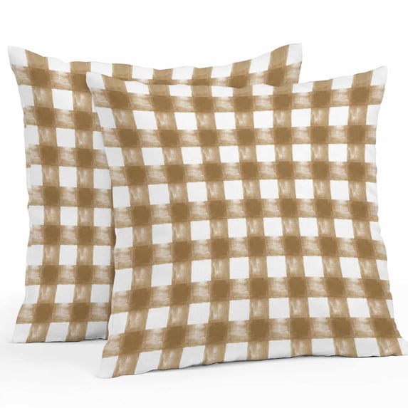 Outdoor Pillow Cover Buffalo Check Watercolor Set of 2 Waterproof Throw Pillowcases Brown Plaid FarmHouse Decorative Patio Furniture Pillows for Couch Garden Indoor & Outdoor Use