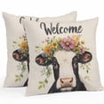 thumbnail image 1 of Outdoor Pillow Cover Flower Wreath Bull Set of 2 Waterproof Throw Pillowcases Welcome Spring Decorative Patio Furniture Pillows for Couch Garden Indoor & Outdoor Use, 1 of 9
