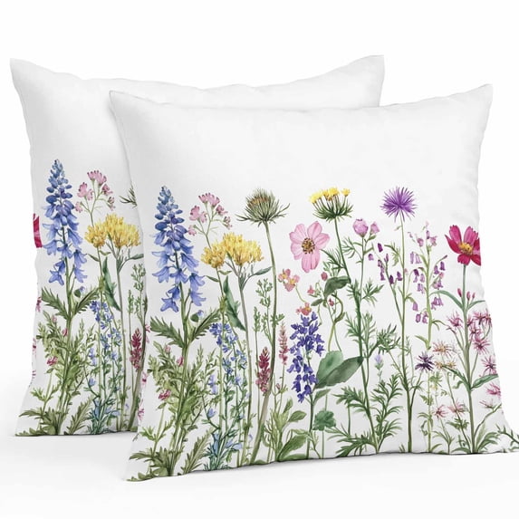 Outdoor Pillow Cover Flowers Leaves Set of 2 Waterproof Throw Pillowcases Watercolor Plant Decorative Patio Furniture Pillows for Couch Garden Indoor & Outdoor Use