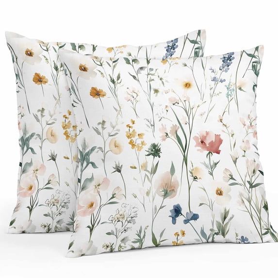 Outdoor Pillow Cover Flowers Leaves Vintage Set of 2 Waterproof Throw Pillowcases Watercolor Wildflower Decorative Patio Furniture Pillows for Couch Garden Indoor & Outdoor Use