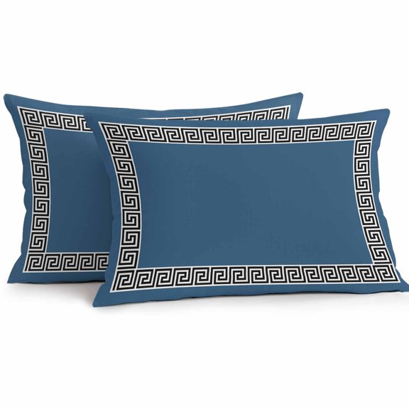 Outdoor Pillow Cover Geometric Greek Key Design Set of 2 Waterproof Throw Pillowcases Blue Decorative Patio Furniture Pillows for Couch Garden Indoor & Outdoor Use