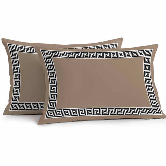 Outdoor Pillow Cover Geometric Greek Key Design Set of 2 Waterproof Throw Pillowcases Brown Decorative Patio Furniture Pillows for Couch Garden Indoor & Outdoor Use
