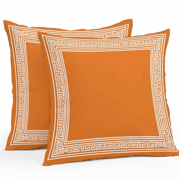 Outdoor Pillow Cover Geometric Greek Key Design Set of 2 Waterproof Throw Pillowcases Orange Simple Style Decorative Patio Furniture Pillows for Couch Garden Indoor & Outdoor Use
