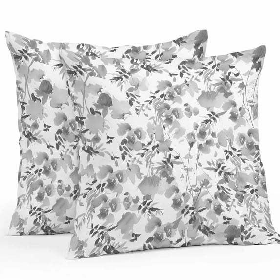 Outdoor Pillow Cover Gray Flowers Leaves Set of 2 Waterproof Throw Pillowcases Watercolor Floral Plant Decorative Patio Furniture Pillows for Couch Garden Indoor & Outdoor Use