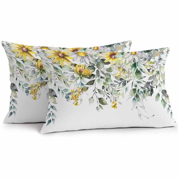 Outdoor Pillow Cover Green Eucalyptus Leaves Set of 2 Waterproof Throw Pillowcases Plant Yellow Daisy Decorative Patio Furniture Pillows for Couch Garden Indoor & Outdoor Use
