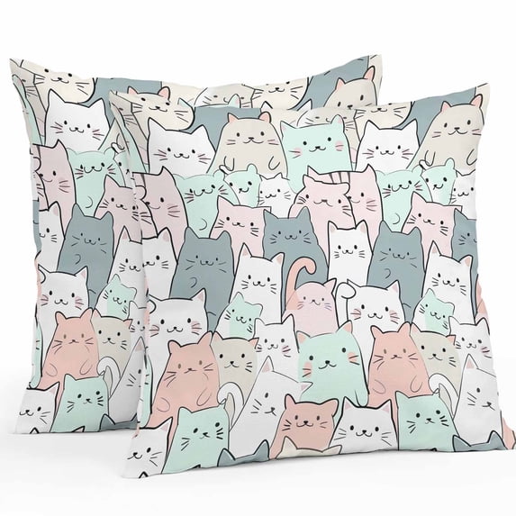 Outdoor Pillow Cover Hand Drawn Cats Set of 2 Waterproof Throw Pillowcases Simple Style Decorative Patio Furniture Pillows for Couch Garden Indoor & Outdoor Use