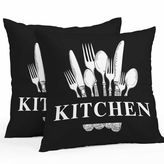 Outdoor Pillow Cover Knife Fork Kitchen Set of 2 Waterproof Throw Pillowcases Kitchenware Decorative Patio Furniture Pillows for Couch Garden Indoor & Outdoor Use