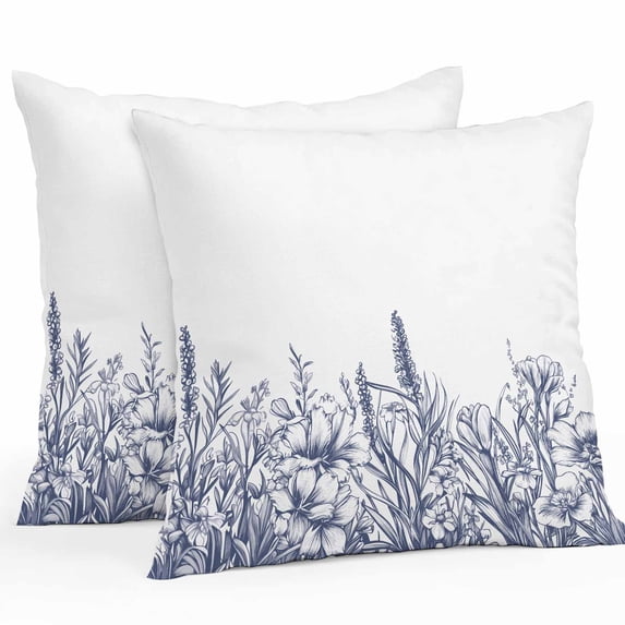 Outdoor Pillow Cover Lavender Flowers Set of 2 Waterproof Throw Pillowcases Floral Plant Decorative Patio Furniture Pillows for Couch Garden Indoor & Outdoor Use
