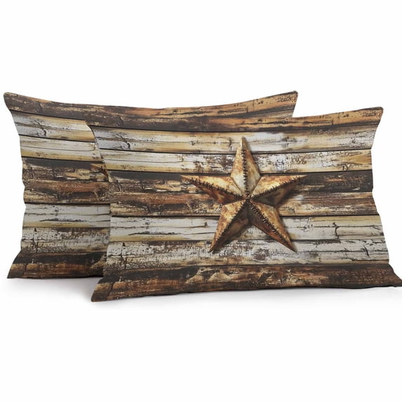 Outdoor Pillow Cover Metallic Stars Set of 2 Waterproof Throw Pillowcases Wood Grain Decorative Patio Furniture Pillows for Couch Garden Indoor & Outdoor Use
