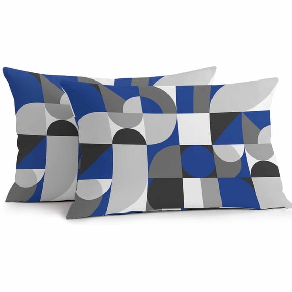 Outdoor Pillow Cover Modern Geometric Blue Gray Set of 2 Waterproof Throw Pillowcases Abstract Mid Century Decorative Patio Furniture Pillows for Couch Garden Indoor & Outdoor Use