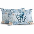 thumbnail image 1 of Outdoor Pillow Cover Octopus Set of 2 Waterproof Throw Pillowcases Blue Starfish Shell Coral Decorative Patio Furniture Pillows for Couch Garden Indoor & Outdoor Use, 1 of 9